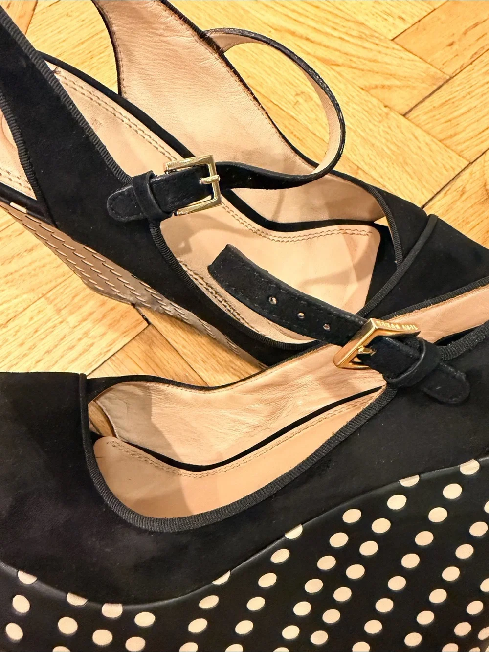 Tory Burch Black Suede Polka Dot Platform Wedge Sandals Size 11